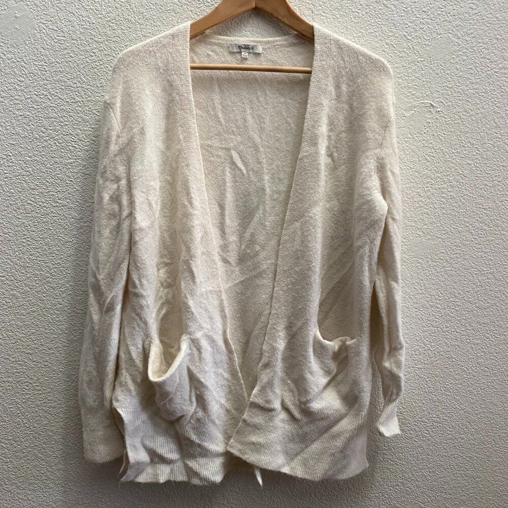 Madewell Cozy Walker Cardigan Sweater Small Ivory M4226 Open Front Pockets
